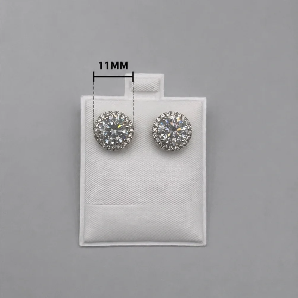 925 Sterling Silver 4.00CT  MOISSANITE  Round Halo Stud Earrings Screw Back